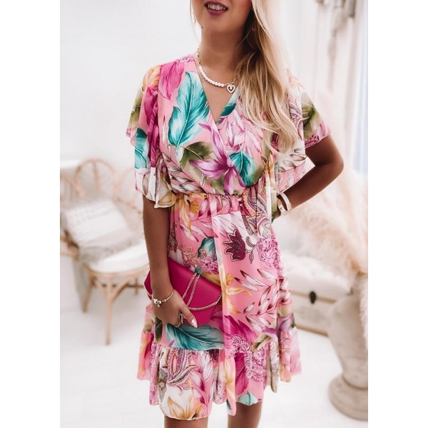 Sweet Print Short Sleeve Mini Dress