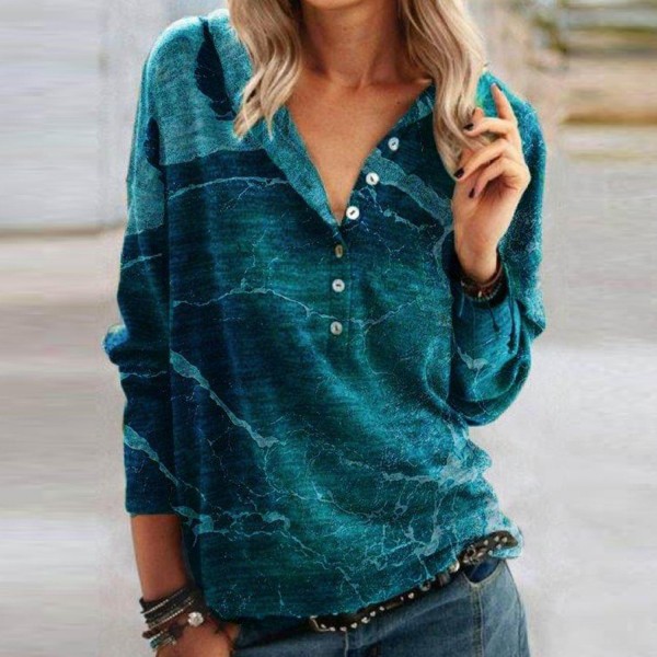 Vintage Green Print Long Sleeve Top