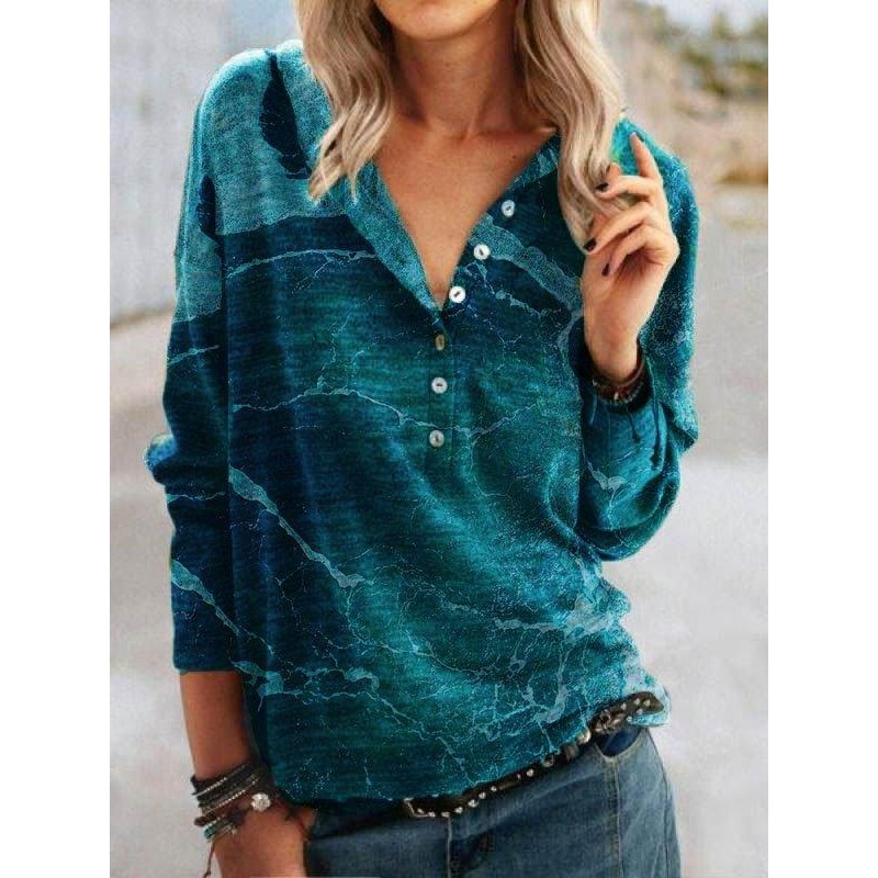 Vintage Green Print Long Sleeve Top