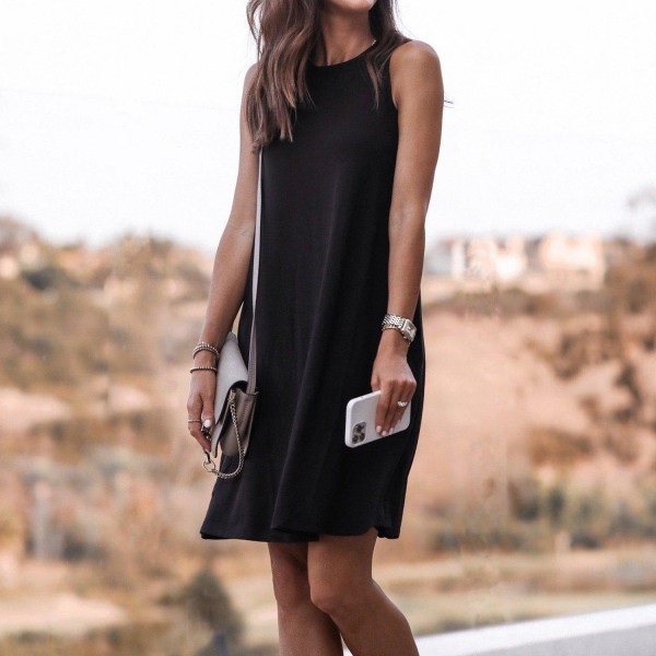 Vintage Plain Sleeveless Mini Dress