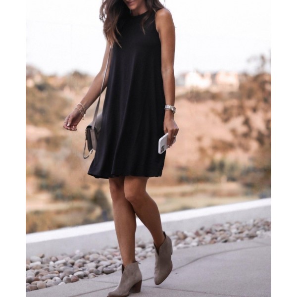 Vintage Plain Sleeveless Mini Dress