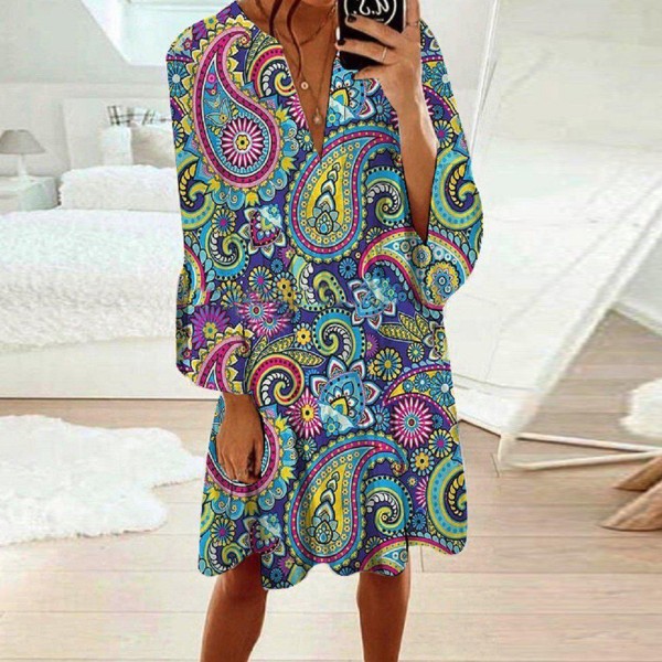 Attractive Print Long Sleeve Mini Dress