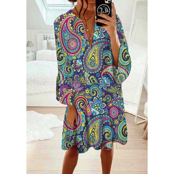 Attractive Print Long Sleeve Mini Dress