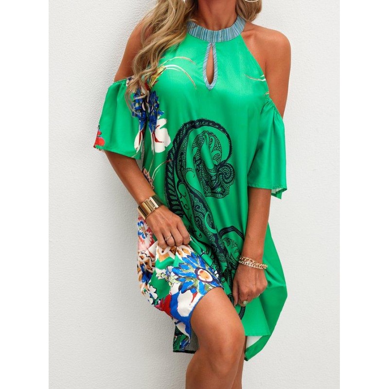 Attractive Short Sleeve Print Mini Dress