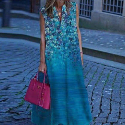 Elegant Print Sleeveless Maxi Dress