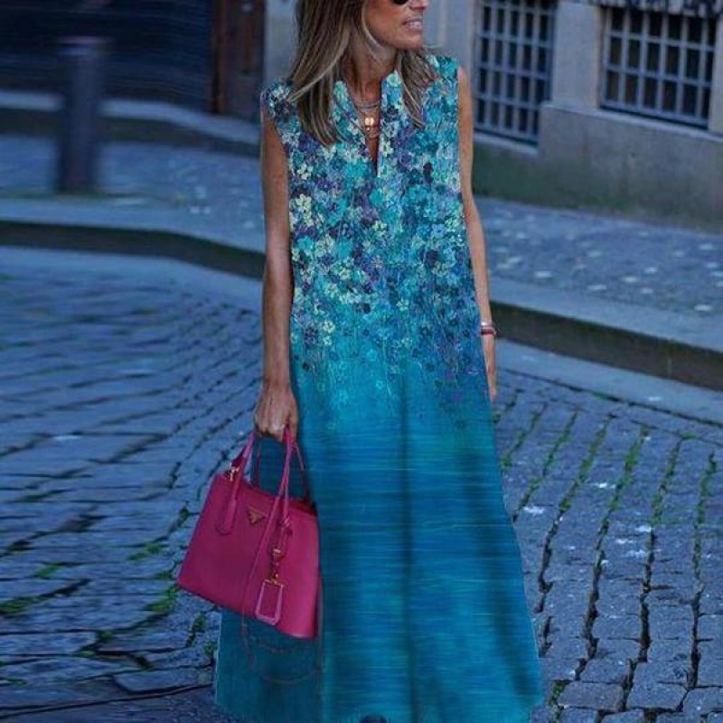 Elegant Print Sleeveless Maxi Dress