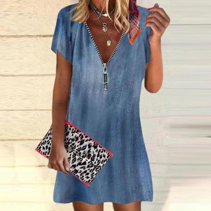 Casual Blue Short Sleeve Mini Dress