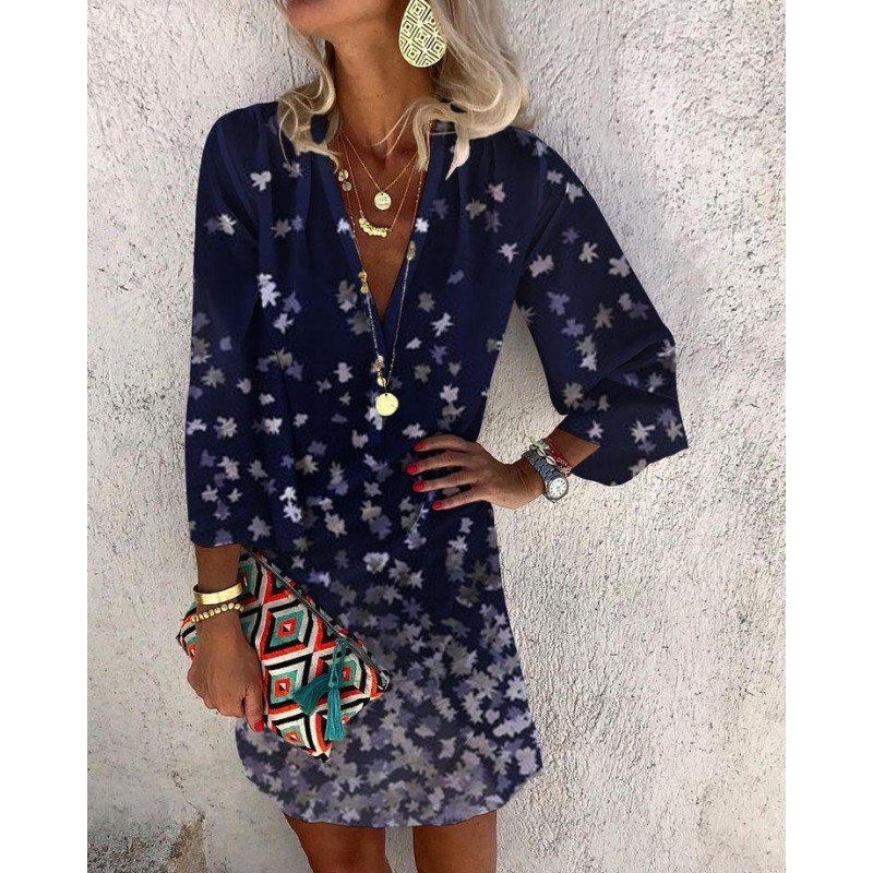 Groovy Print 3/4 Sleeve Mini Dress