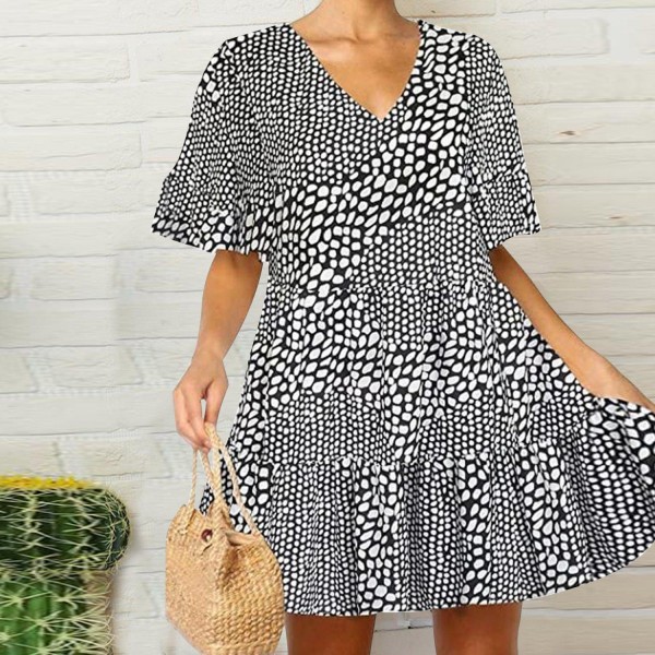 Irregular Print V-Neck Loose Mini Dress