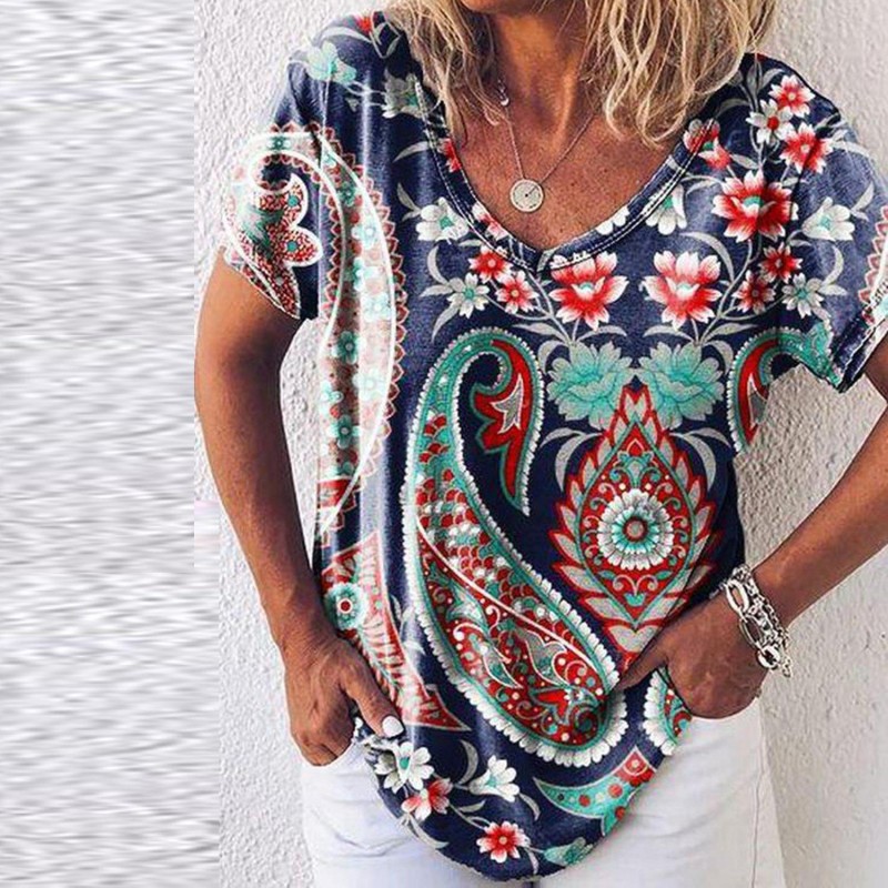 Retro Print Short Sleeve Top