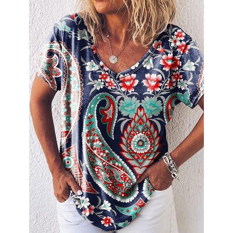 Retro Print Short Sleeve Top