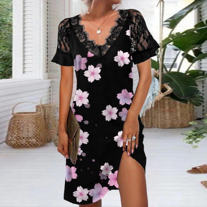 Romantic Floral Print Short Sleeve Mini Dress