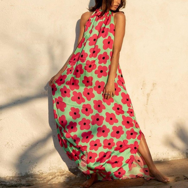 Sexy Floral Print Sleeveless Maxi Dress