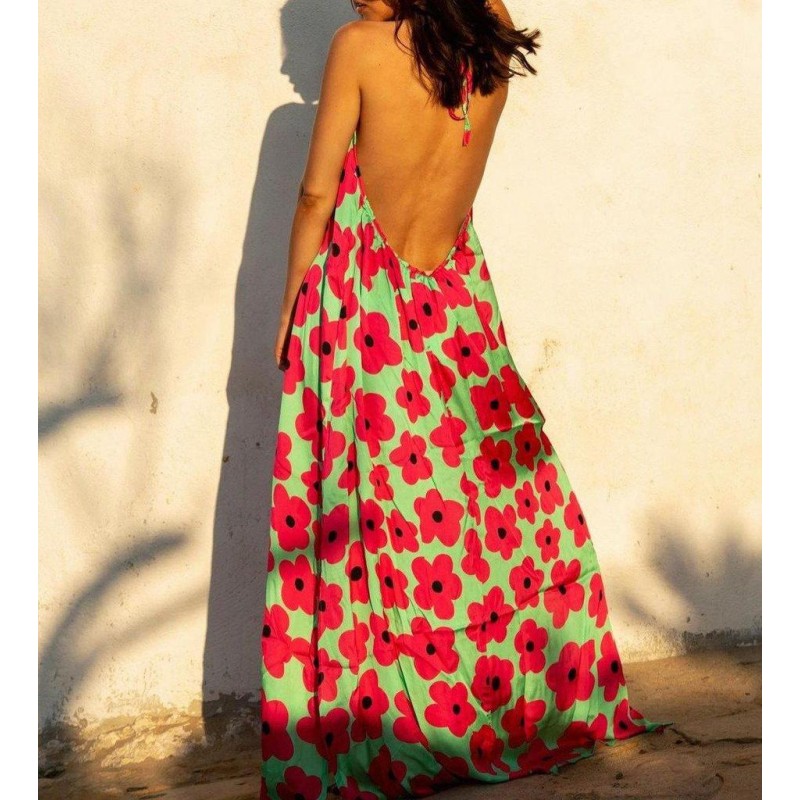 Sexy Floral Print Sleeveless Maxi Dress