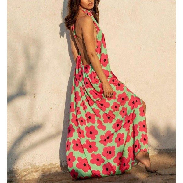 Sexy Floral Print Sleeveless Maxi Dress