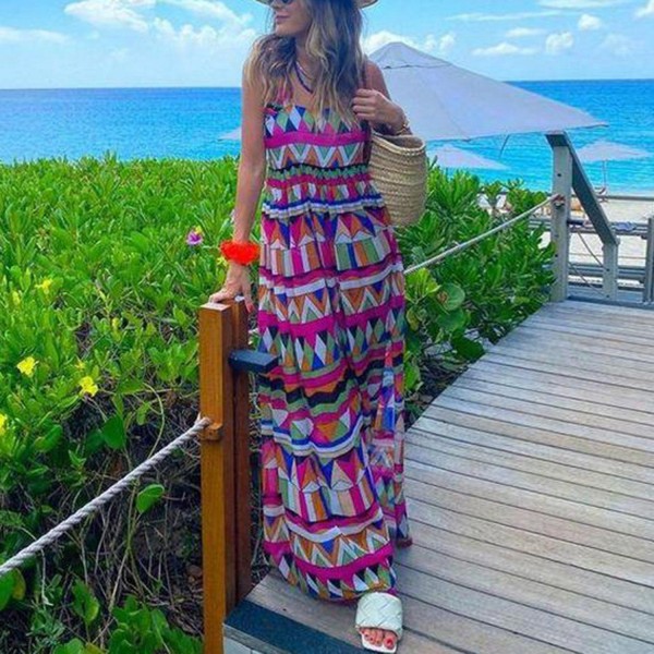 Stunning Print Sleeveless Maxi Dress