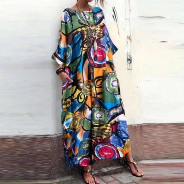 Attractive Print Long Sleeve Maxi Dress