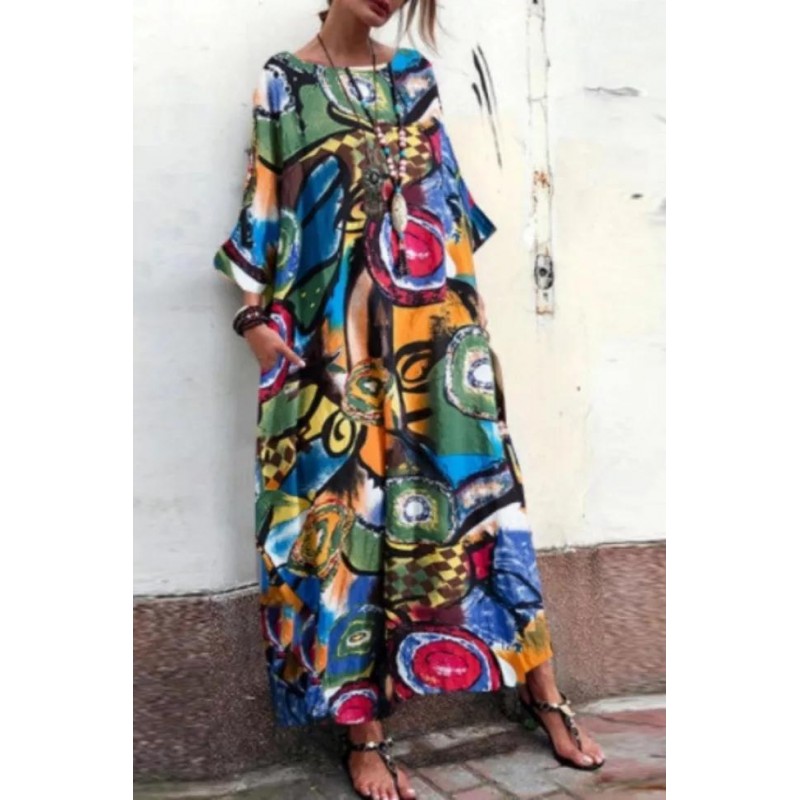 Attractive Print Long Sleeve Maxi Dress