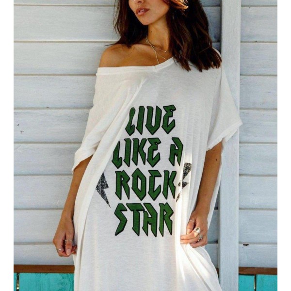 Basic Letter Print Short Sleeve Maxi Dress