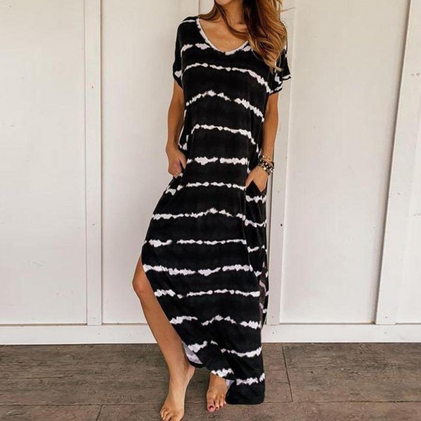 Casual Print Short Sleeve Maxi Dress