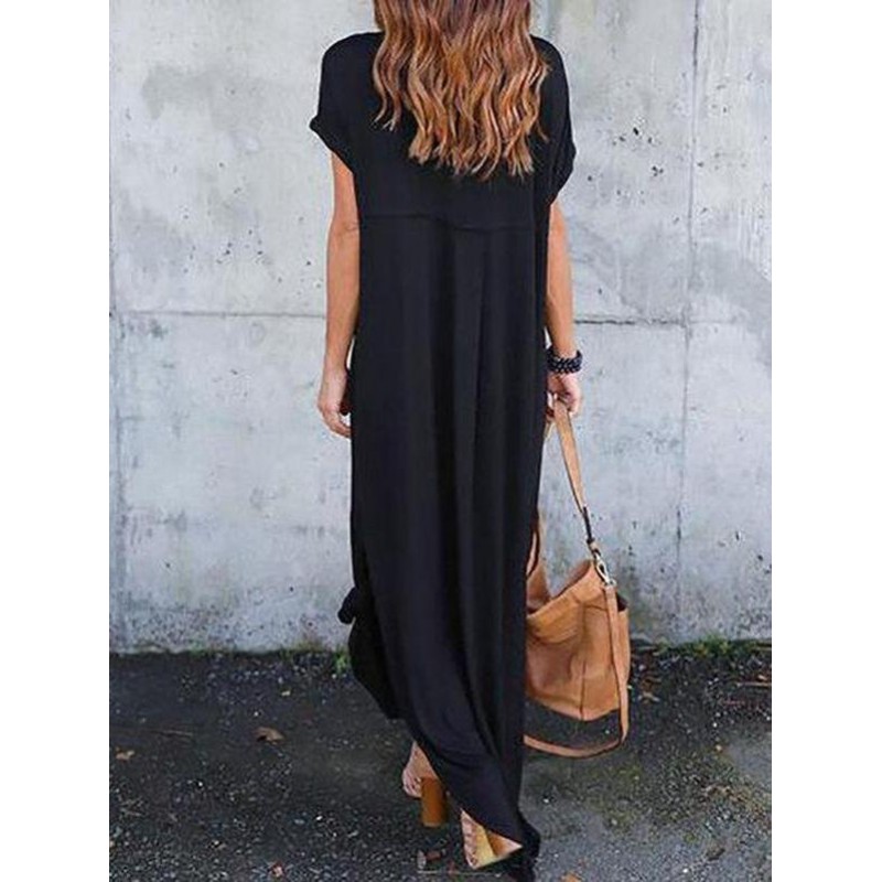 Classy Plain Short Sleeve Maxi Dress