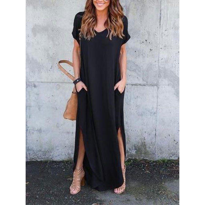 Classy Plain Short Sleeve Maxi Dress