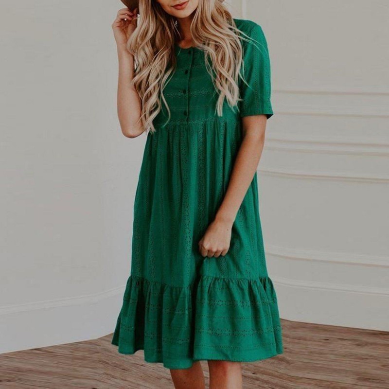 Classy Plain Short Sleeve Mini Dress