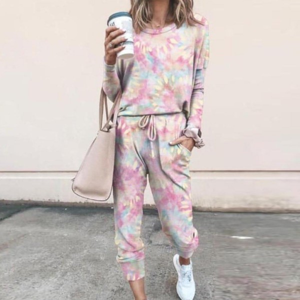 Comfy Tie Dye Print Long Sleeve Two Piece Set