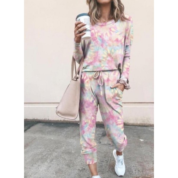 Comfy Tie Dye Print Long Sleeve Two Piece Set