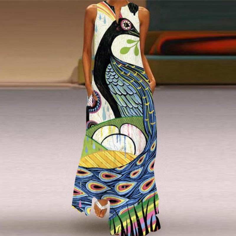 Elegant Print Sleeveless Maxi Dress