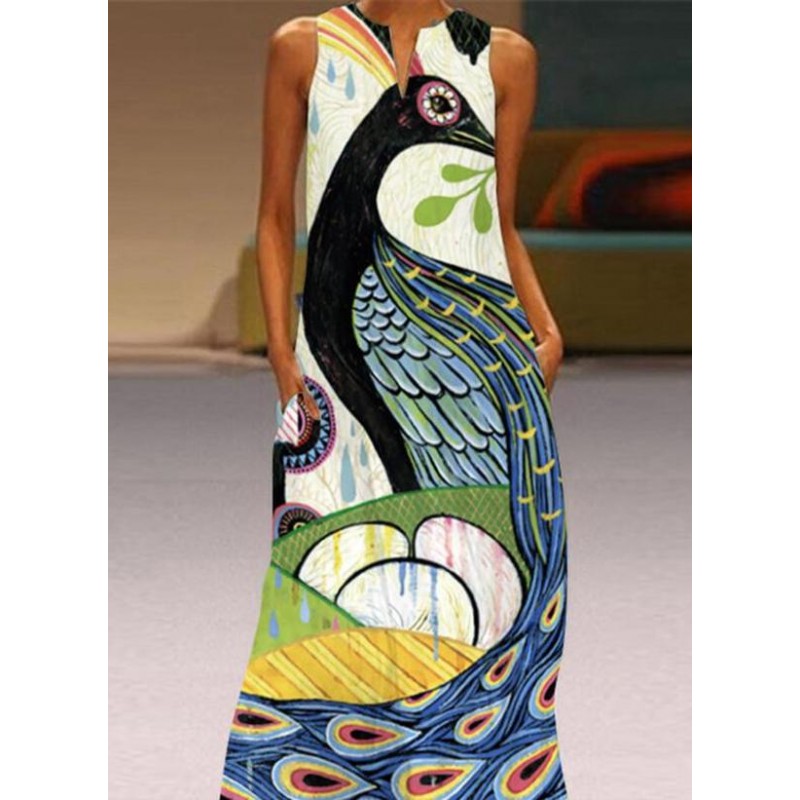 Elegant Print Sleeveless Maxi Dress