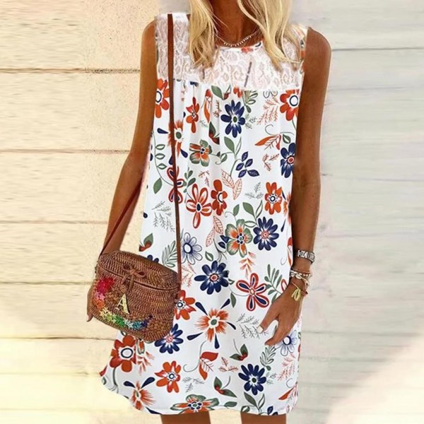 Fresh Print Sleeveless Mini Dress