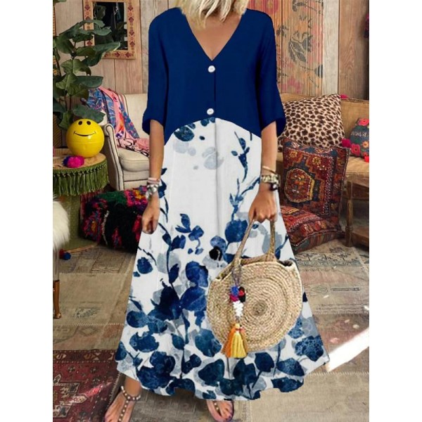 Fresh Short Sleeve Print Maxi Dress