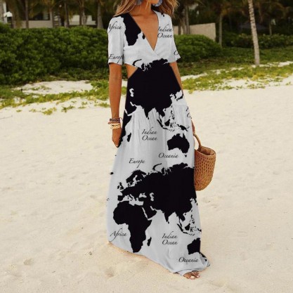 Glamorous Deep V-Neck Print Maxi Dress