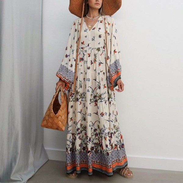 Glamorous Print Long Sleeve Maxi Dress