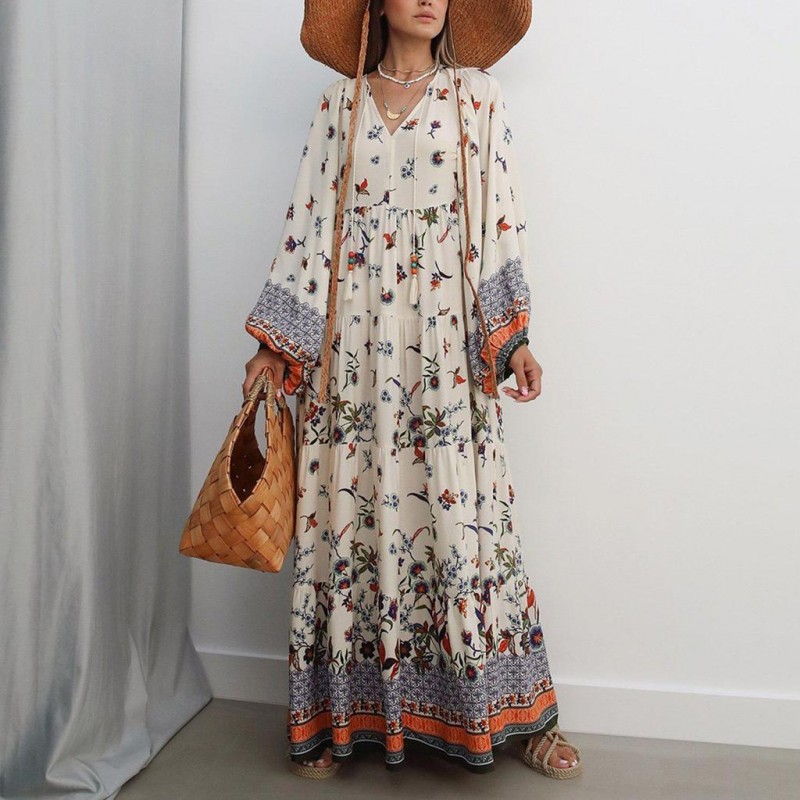 Glamorous Print Long Sleeve Maxi Dress