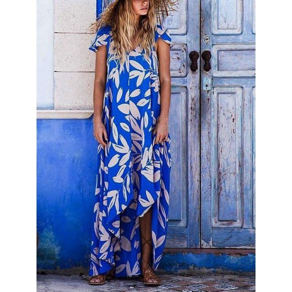 Groovy Print Short Sleeve Maxi Dress