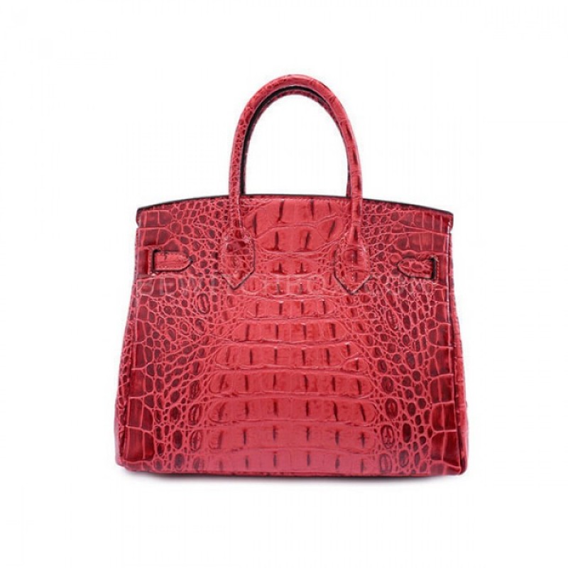 Crocodile Pattern Lock Leather Satchel