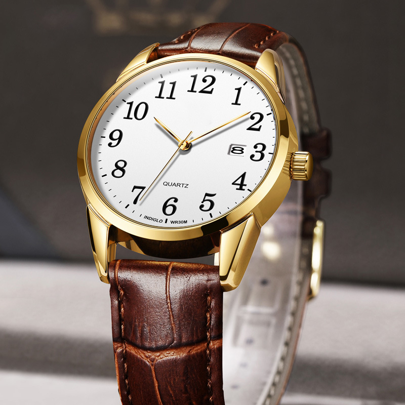 Men’s Waterproof Quartz Watch with Leather Strap