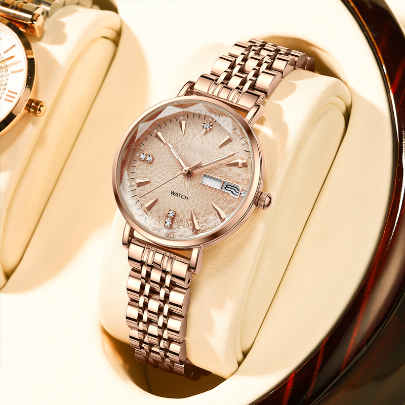 Women's Luminous Watch with Rose Gold Steel Bracelet