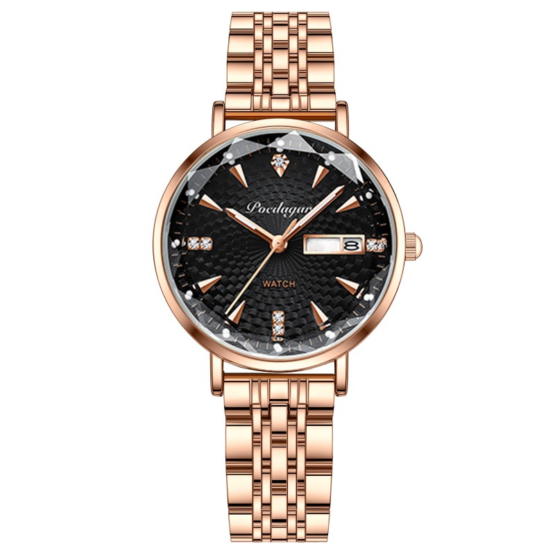 Women's Luminous Watch with Rose Gold Steel Bracelet