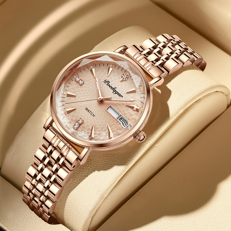 Women's Luminous Watch with Rose Gold Steel Bracelet