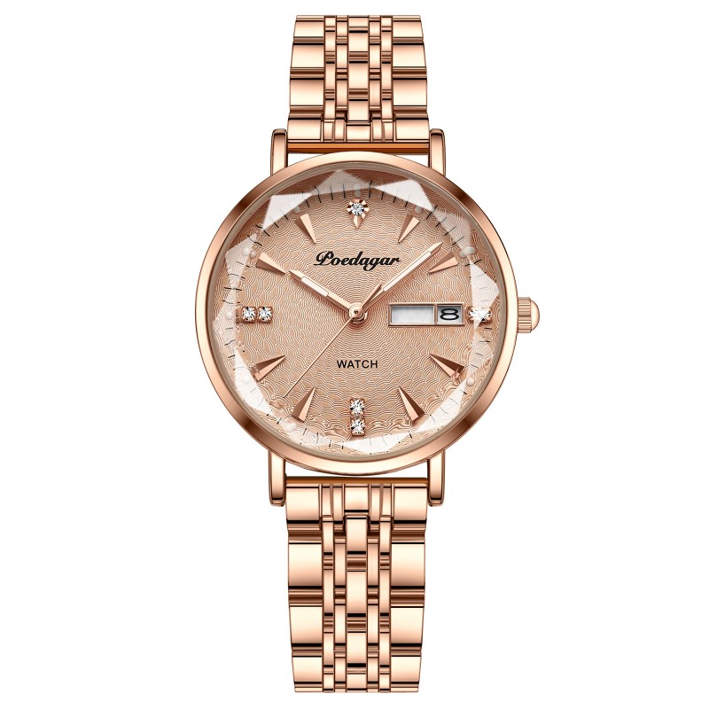 Women's Luminous Watch with Rose Gold Steel Bracelet